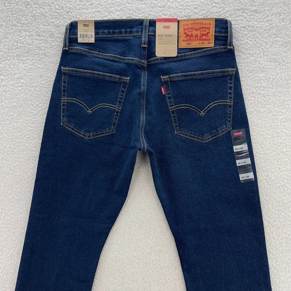 Levi's Jeans Mens 30x30 Blue 502 Taper Fit Dark Wash Indigo Denim Preppy Minimal